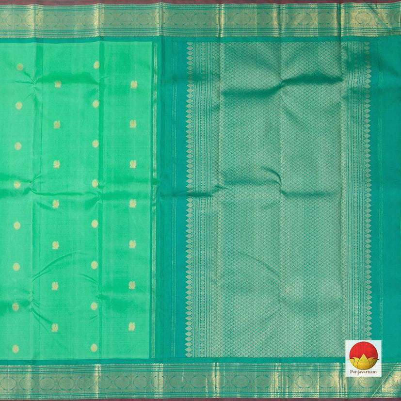 Green And Blue Kanchipuram Silk Saree Handwoven Pure Silk Pure Zari For Festive Wear PV J 3152 - Silk Sari - Panjavarnam PV J 3152