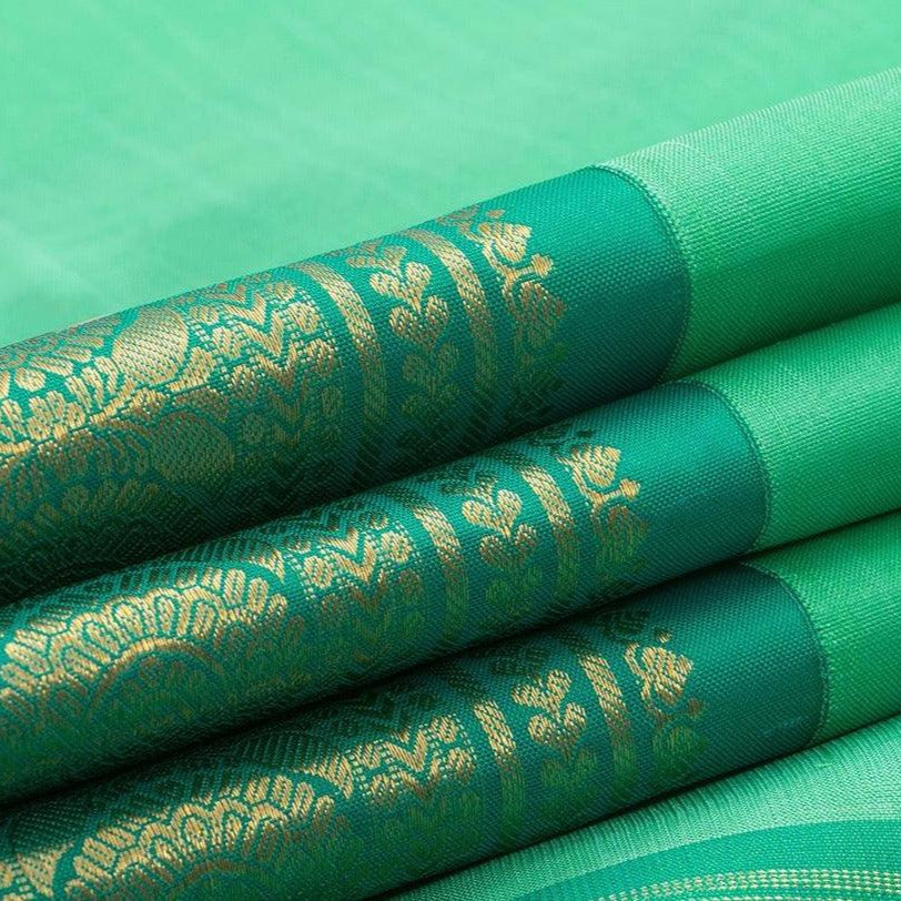 Green And Blue Kanchipuram Silk Saree Handwoven Pure Silk Pure Zari For Festive Wear PV J 3152 - Silk Sari - Panjavarnam PV J 3152