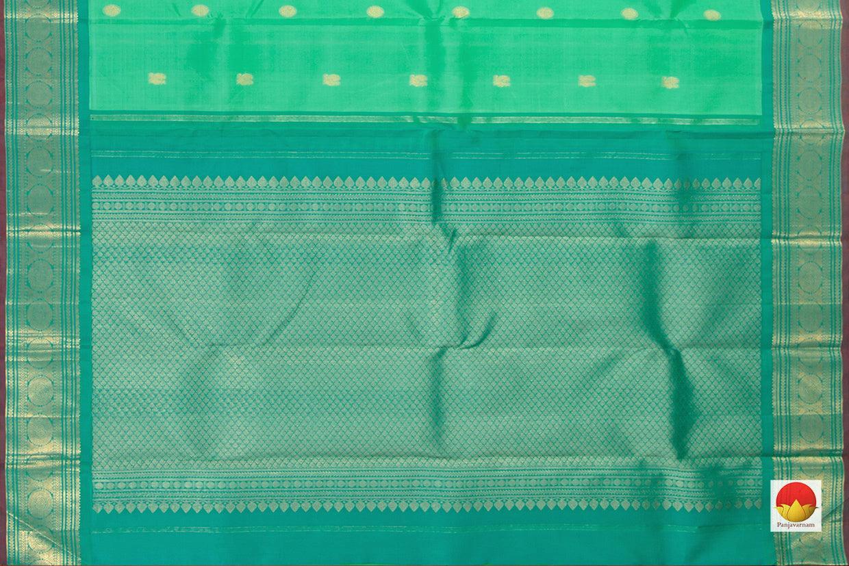 Green And Blue Kanchipuram Silk Saree Handwoven Pure Silk Pure Zari For Festive Wear PV J 3152 - Silk Sari - Panjavarnam PV J 3152