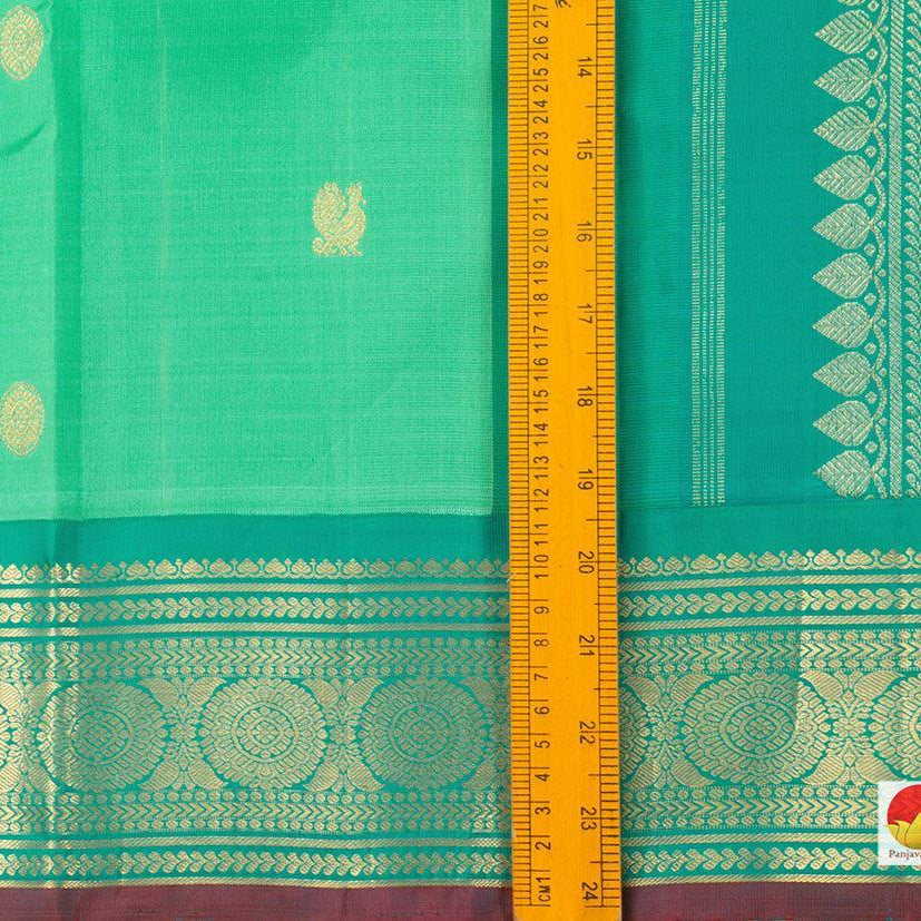 Green And Blue Kanchipuram Silk Saree Handwoven Pure Silk Pure Zari For Festive Wear PV J 3152 - Silk Sari - Panjavarnam PV J 3152