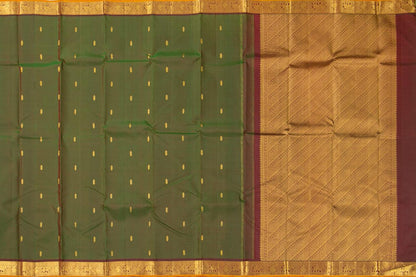 Green And Brown Kanchipuram Silk Saree With Short Border Handwoven Pure Silk For Festive Wear PV J 394 - Silk Sari - Panjavarnam
