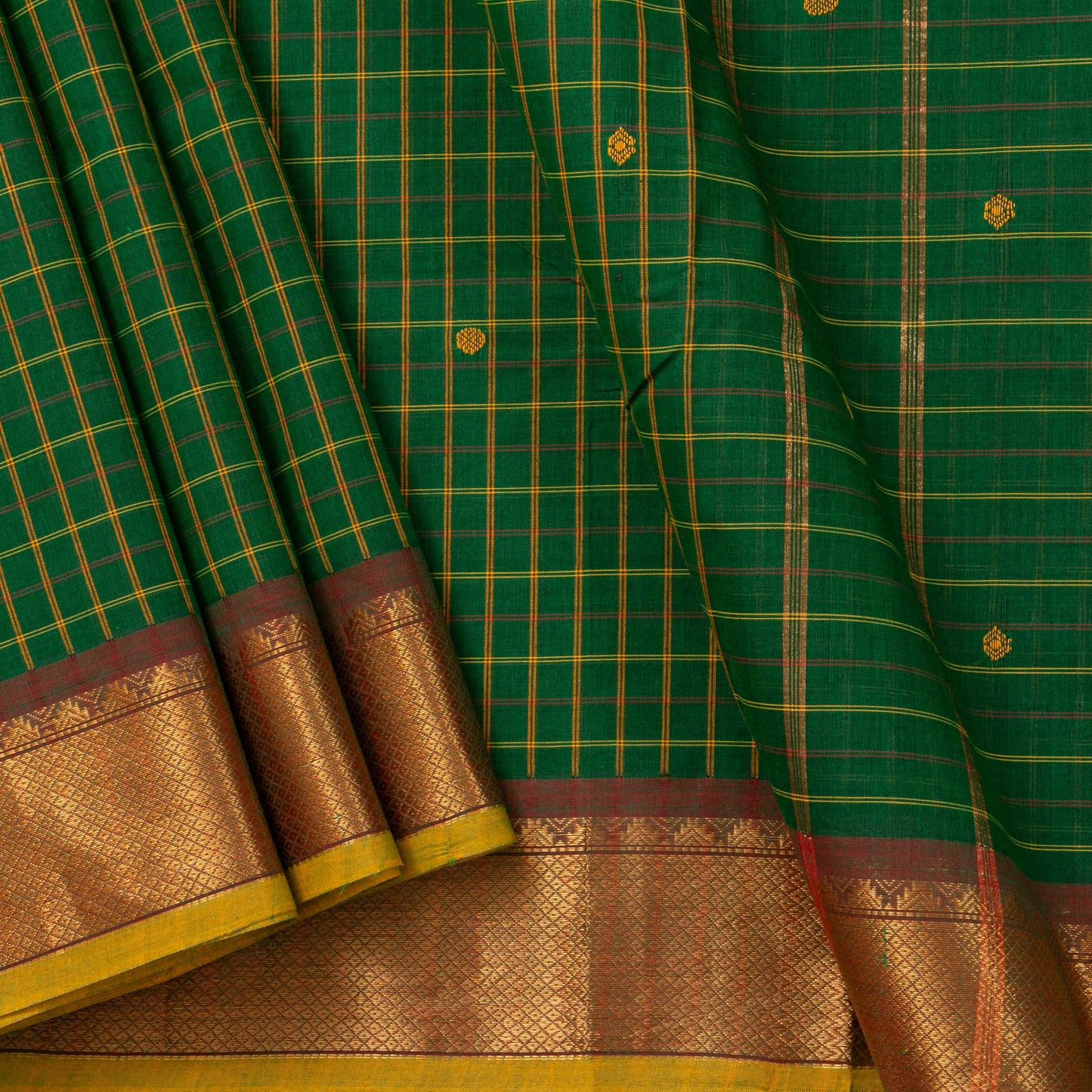 Green And Maroon Kanchi Cotton Saree PV MM KC 288 - Cotton Saree - Panjavarnam PV MM KC 288