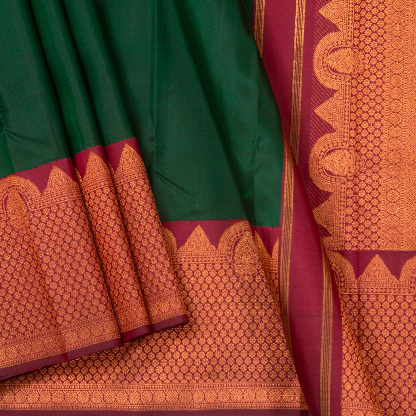 Green And Maroon Kanchipuram Silk Saree For Festive Wear PV NYC 1317 - Silk Sari - Panjavarnam PV NYC 1317