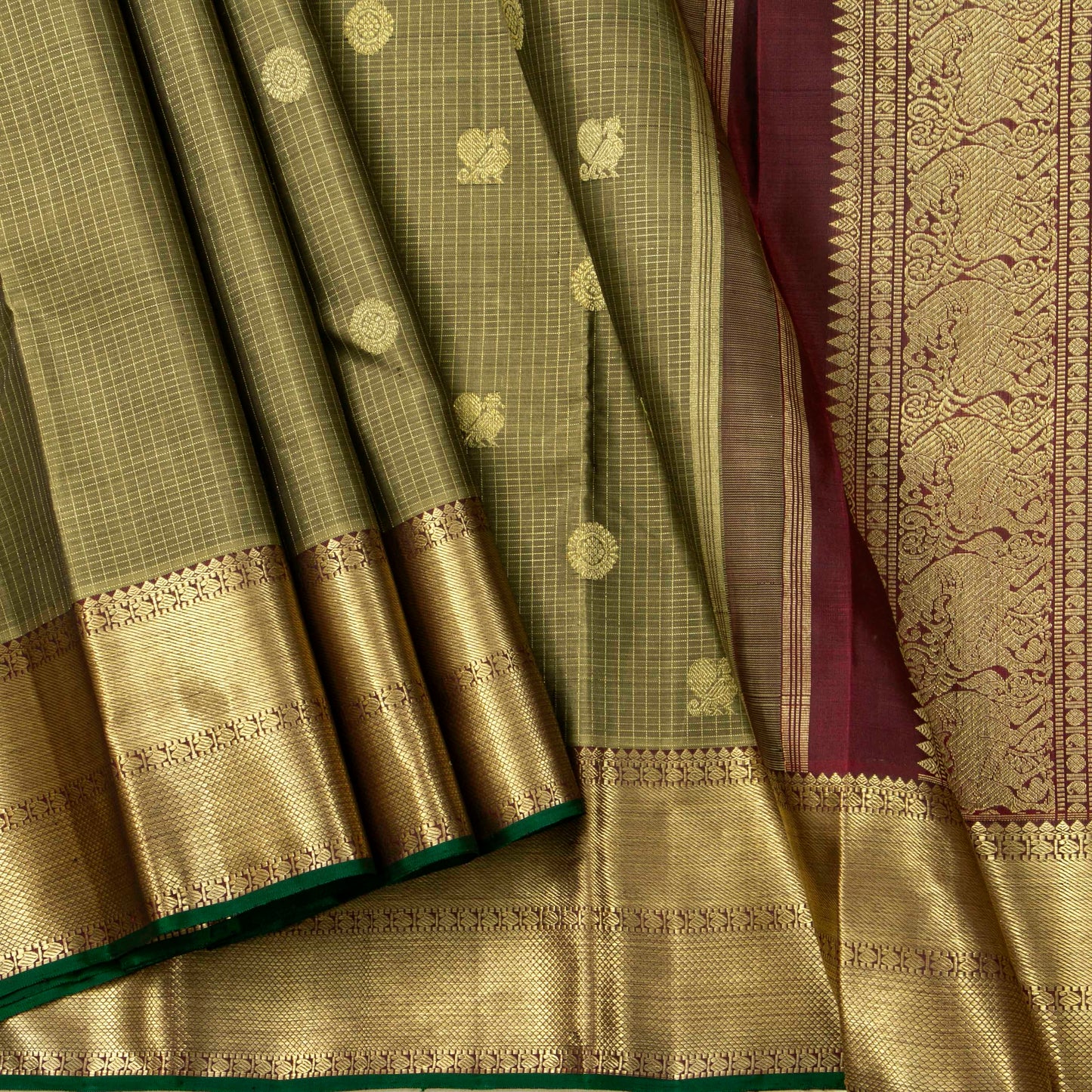 Green And Maroon Kanchipuram Silk Saree For Wedding Wear PV NYC 1445 - Silk Sari - Panjavarnam PV NYC 1445