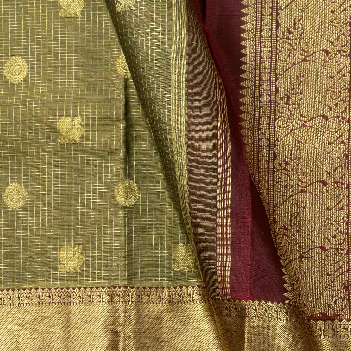 Green And Maroon Kanchipuram Silk Saree For Wedding Wear PV NYC 1445 - Silk Sari - Panjavarnam PV NYC 1445