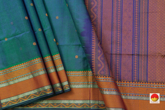Green And Mustard Kanchi Silk Cotton Saree With Silk Thread Work Handwoven For Office Wear PV KSC 1221 - Silk Cotton - Panjavarnam