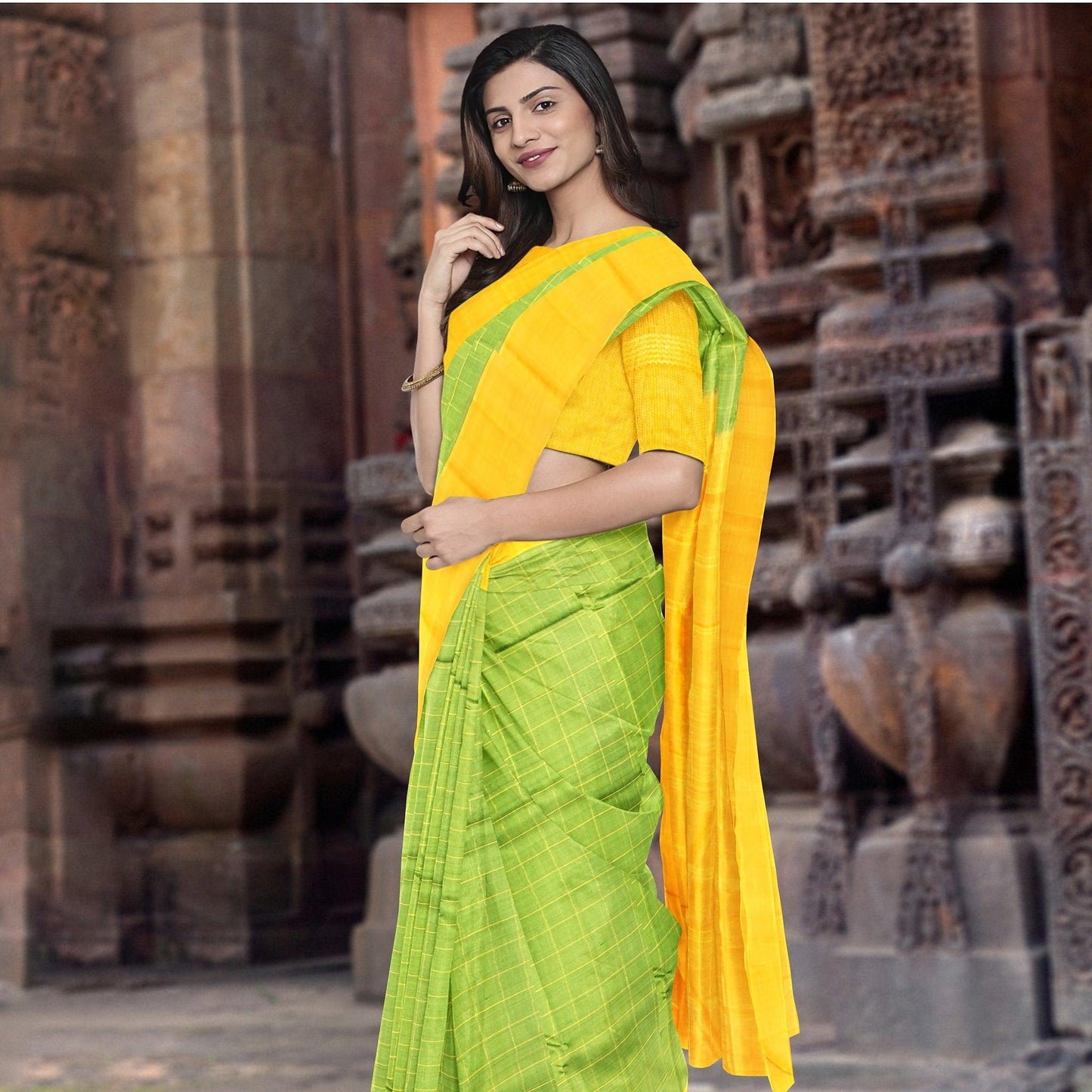 Green And Orange Kanchipuram Silk Saree For Wedding Wear PV NYC 1410 - Silk Sari - Panjavarnam PV NYC 1410