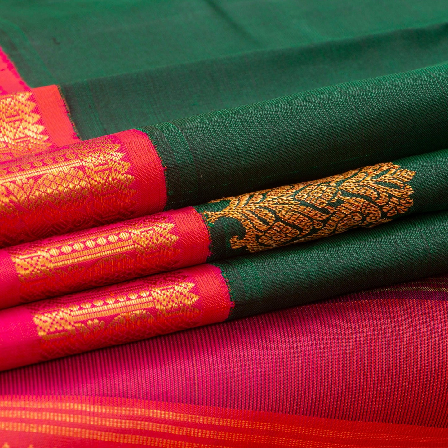 Green And Pink Kanchipuram Silk Saree For Festive Wear PV NYC 1281 - Silk Sari - Panjavarnam PV NYC 1281