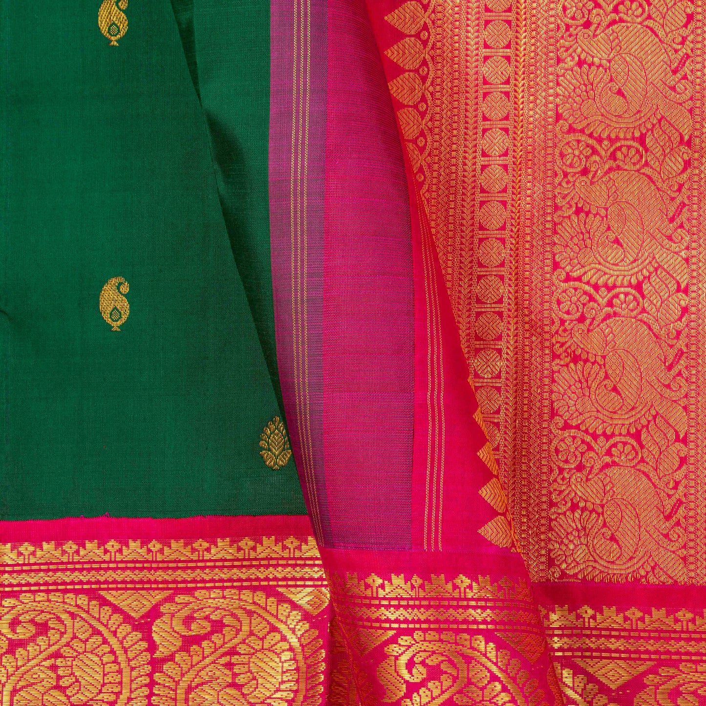 Green And Pink Kanchipuram Silk Saree For Festive Wear PV NYC 1316 - Silk Sari - Panjavarnam PV NYC 1316