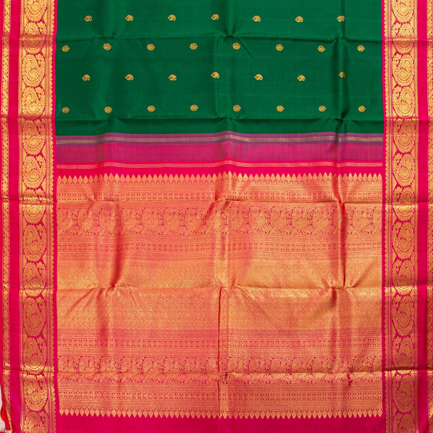 Green And Pink Kanchipuram Silk Saree For Festive Wear PV NYC 1316 - Silk Sari - Panjavarnam PV NYC 1316