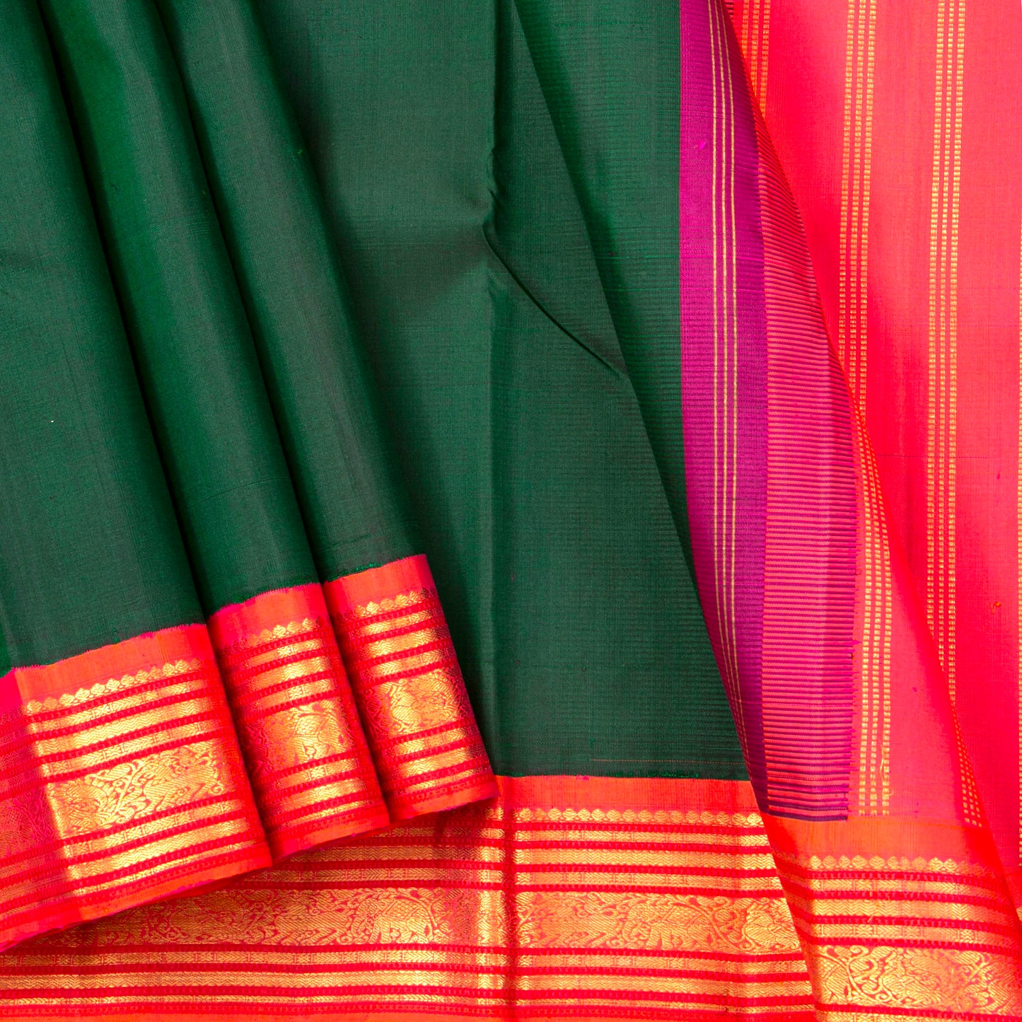 Green And Pink Kanchipuram Silk Saree For Festive Wear PV NYC 1447 - Silk Sari - Panjavarnam PV NYC 1447