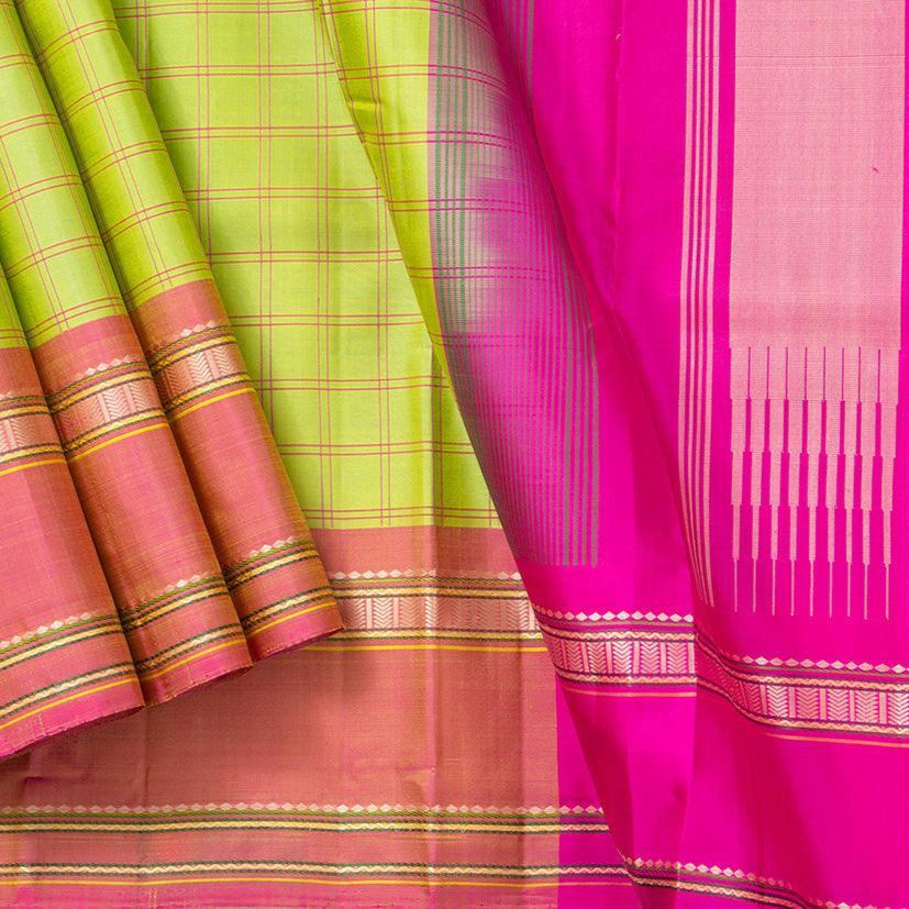 Green And Pink Kanchipuram Silk Saree Light Weight For Festive Wear PV KNN 224 - Silk Sari - Panjavarnam PV KNN 224