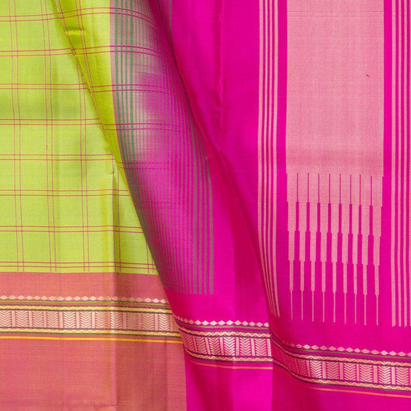 Green And Pink Kanchipuram Silk Saree Light Weight For Festive Wear PV KNN 224 - Silk Sari - Panjavarnam PV KNN 224