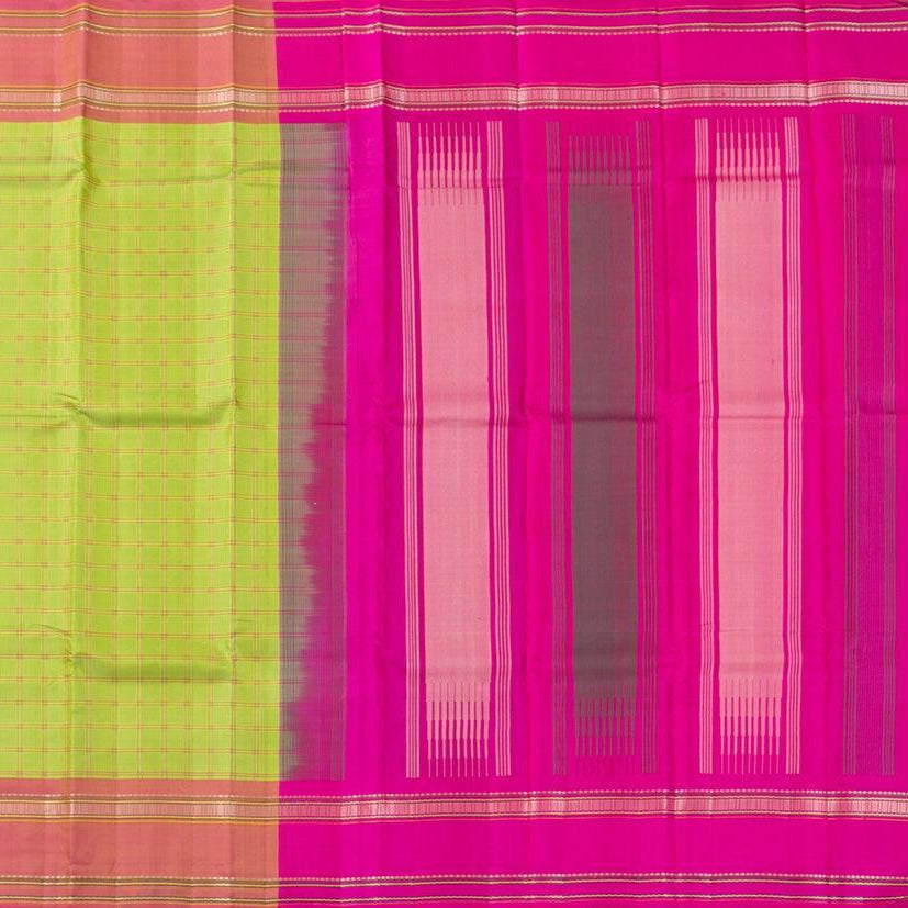 Green And Pink Kanchipuram Silk Saree Light Weight For Festive Wear PV KNN 224 - Silk Sari - Panjavarnam PV KNN 224