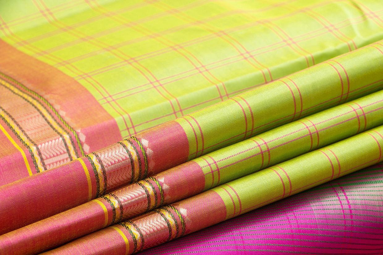 Green And Pink Kanchipuram Silk Saree Light Weight For Festive Wear PV KNN 224 - Silk Sari - Panjavarnam PV KNN 224
