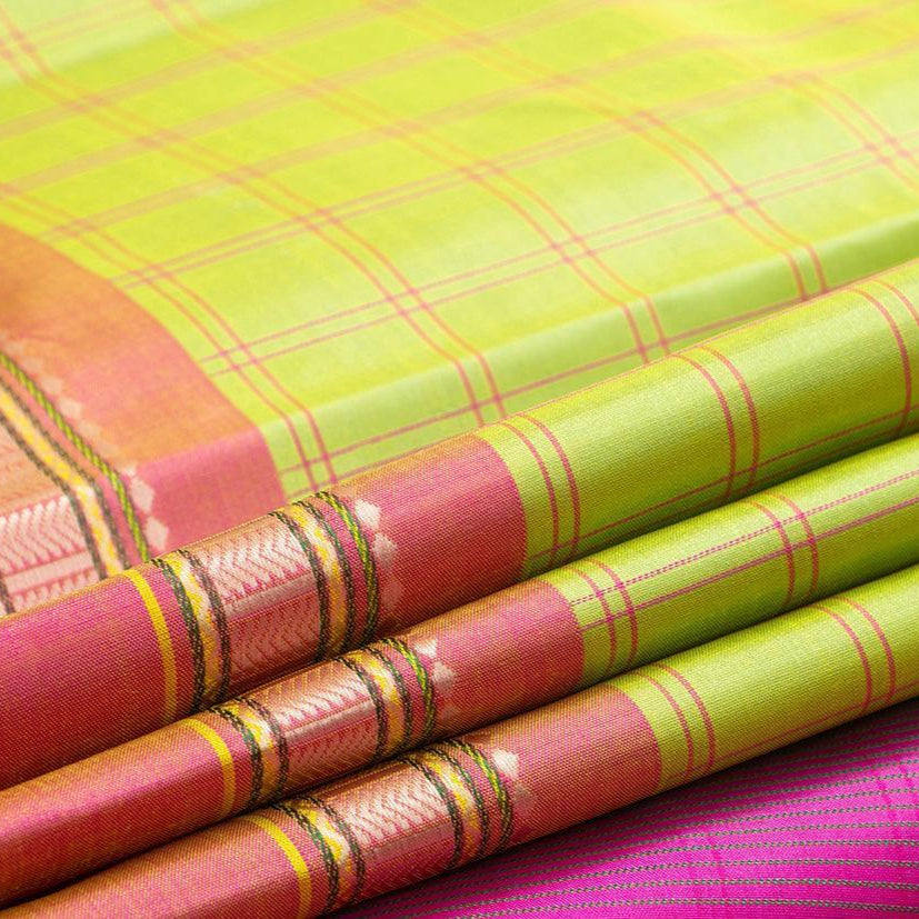 Green And Pink Kanchipuram Silk Saree Light Weight For Festive Wear PV KNN 224 - Silk Sari - Panjavarnam PV KNN 224