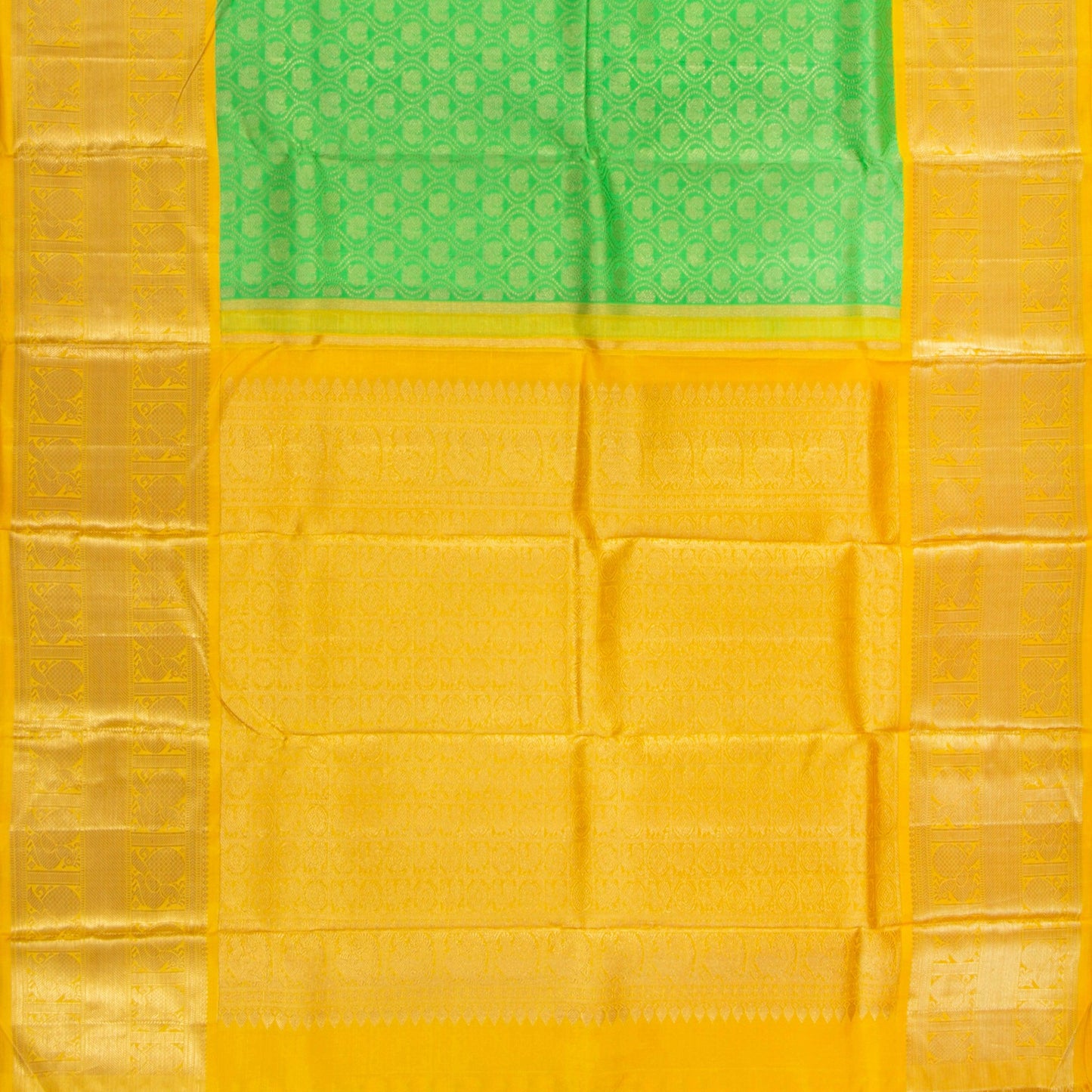 Green And Yellow Kanchipuram Silk Saree For Wedding Wear PV NYC 1381 - Silk Sari - Panjavarnam PV NYC 1381