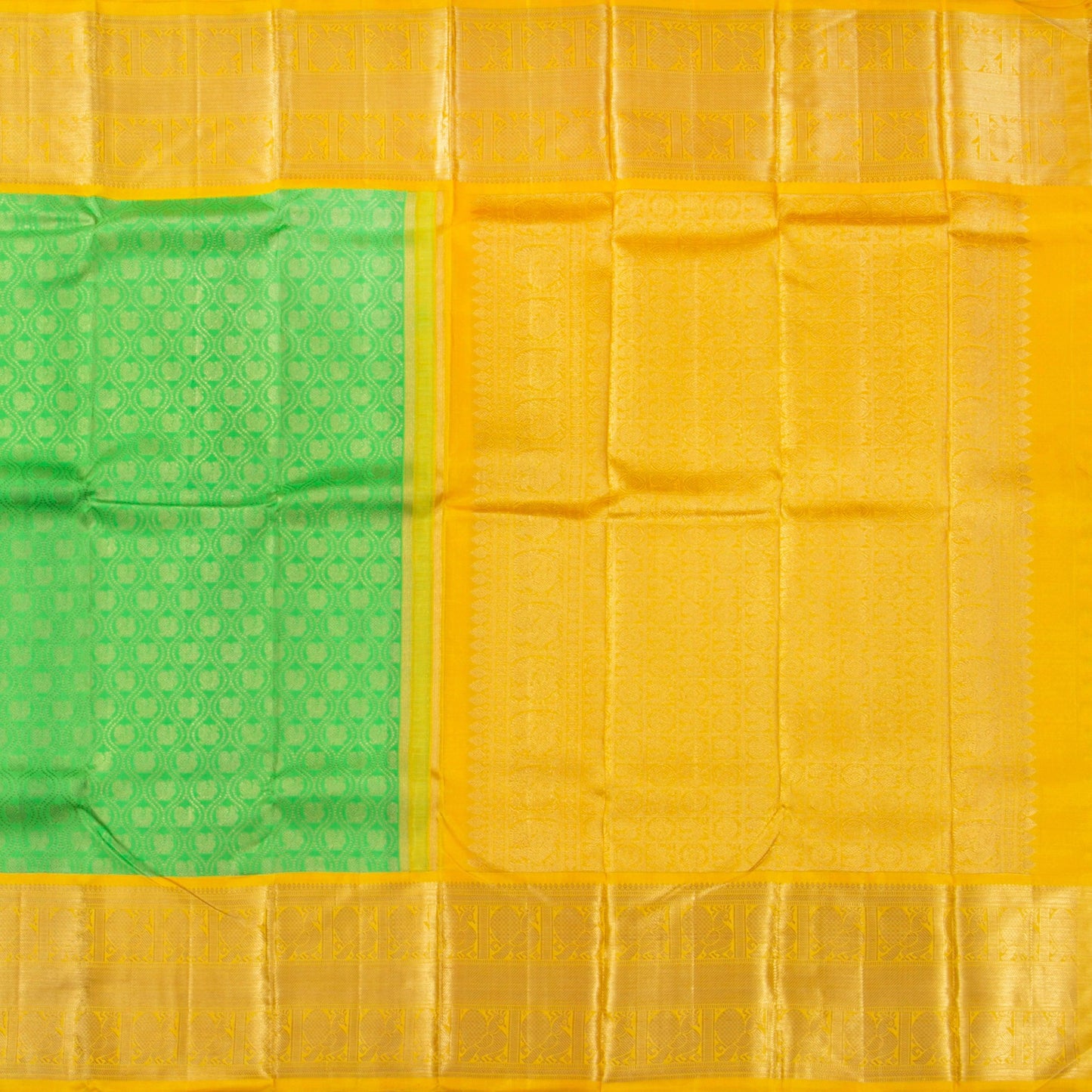 Green And Yellow Kanchipuram Silk Saree For Wedding Wear PV NYC 1381 - Silk Sari - Panjavarnam PV NYC 1381