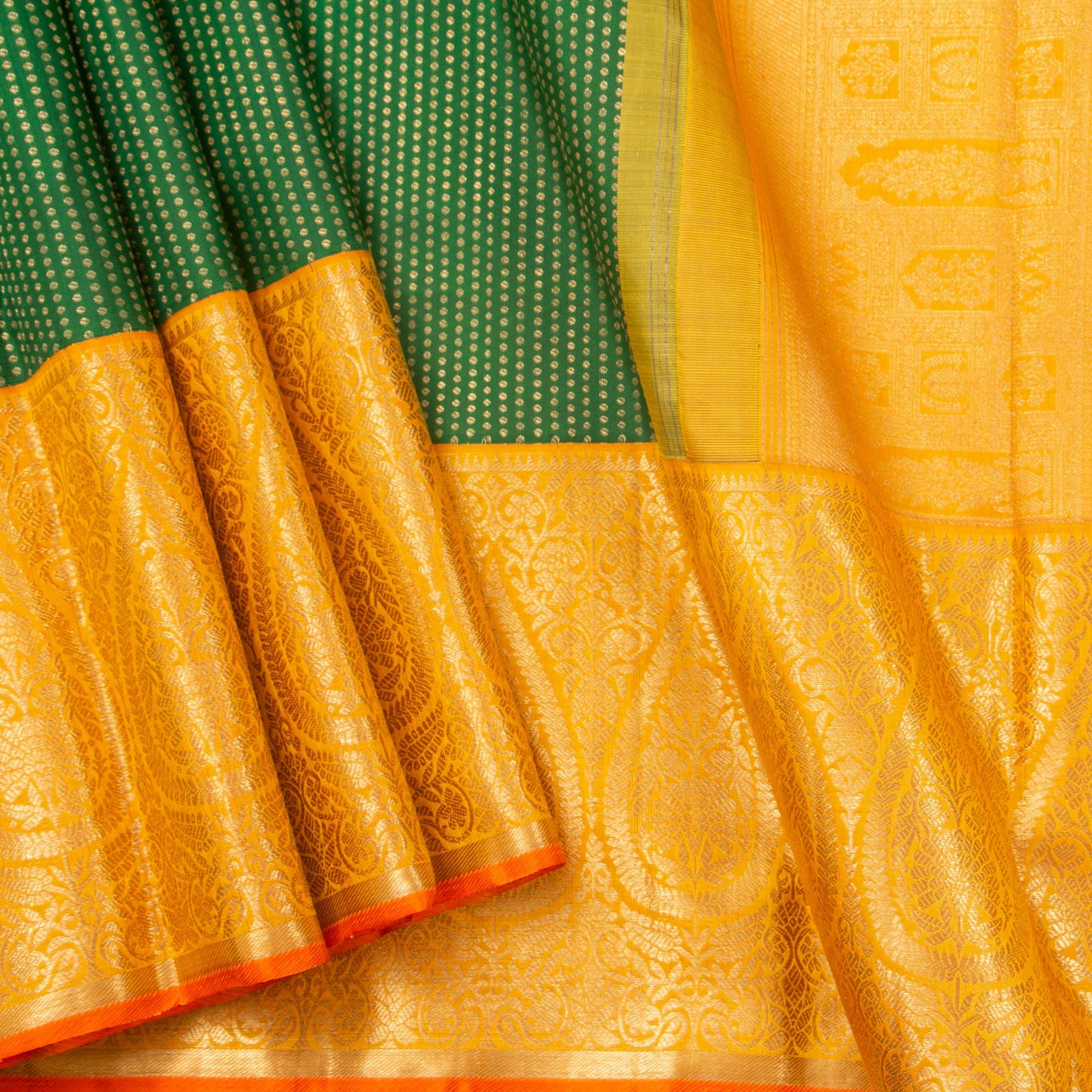 Green And Yellow Kanchipuram Silk Saree For Wedding Wear PV NYC 1389 - Silk Sari - Panjavarnam PV NYC 1389