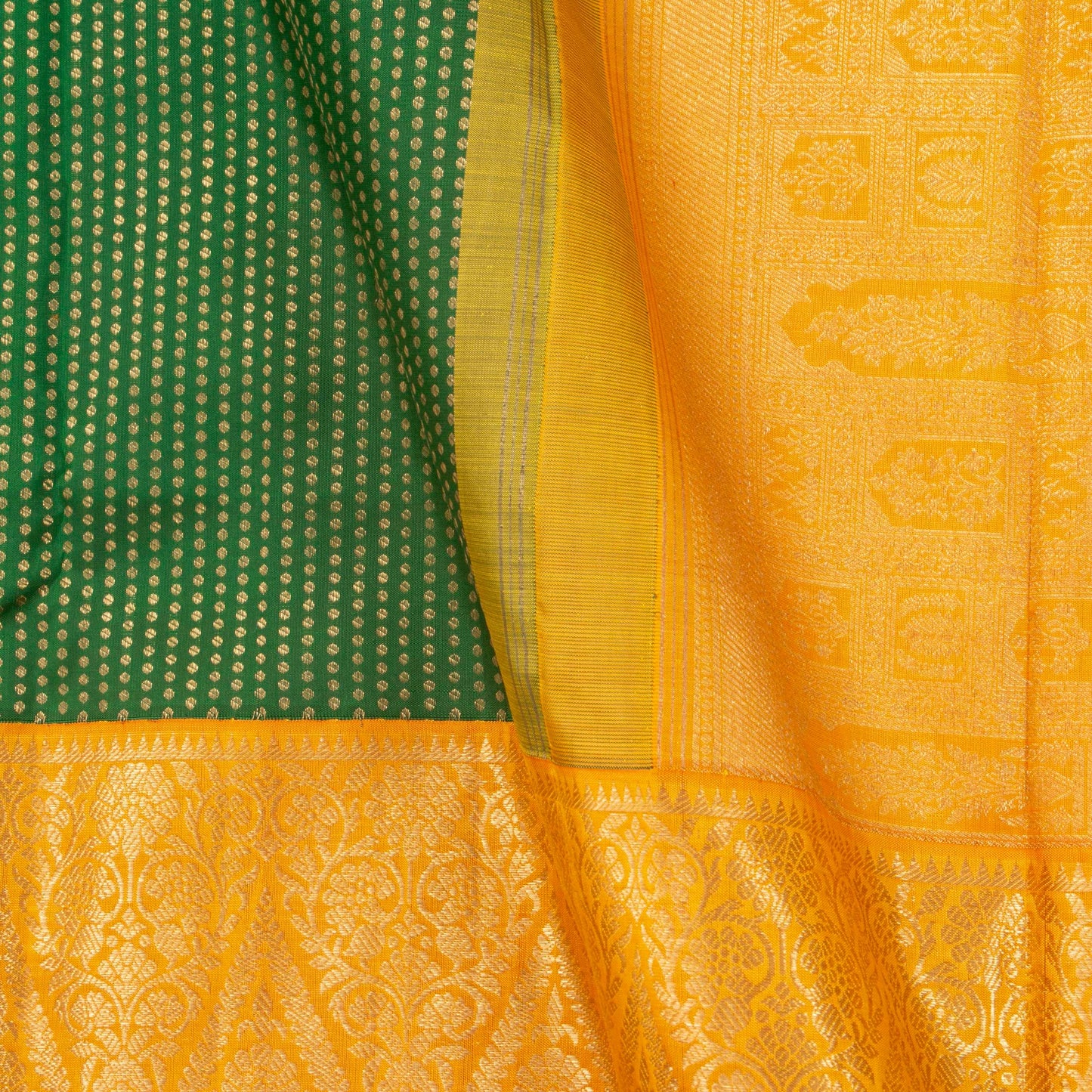 Green And Yellow Kanchipuram Silk Saree For Wedding Wear PV NYC 1389 - Silk Sari - Panjavarnam PV NYC 1389