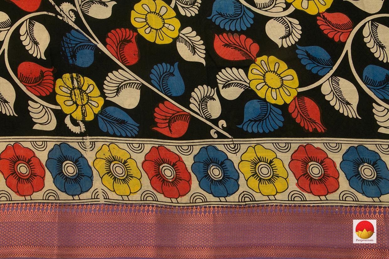 Green Kalamkari Bangalore Silk Saree With Zari Border Handpainted Organic Dyes For Office Wear PKBS 556 - Kalamkari Silk - Panjavarnam PKBS 556