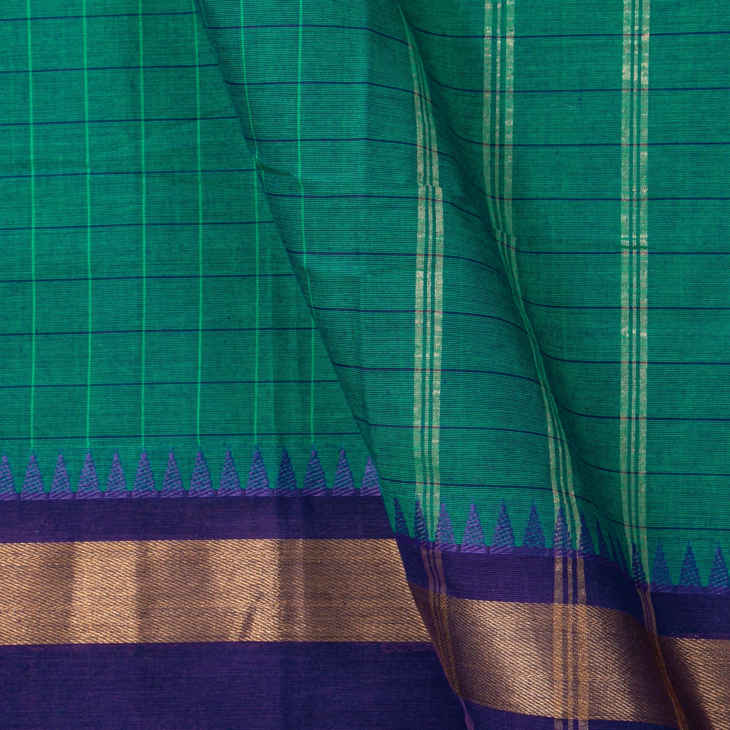Green Kanchi Cotton Saree Ganga Jamuna Border PV MM KC 130 - Cotton Saree - Panjavarnam PV MM KC 130