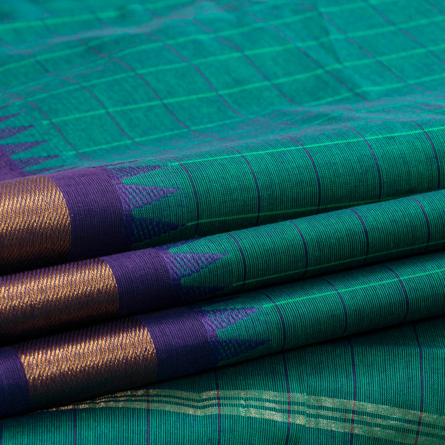 Green Kanchi Cotton Saree Ganga Jamuna Border PV MM KC 130 - Cotton Saree - Panjavarnam PV MM KC 130