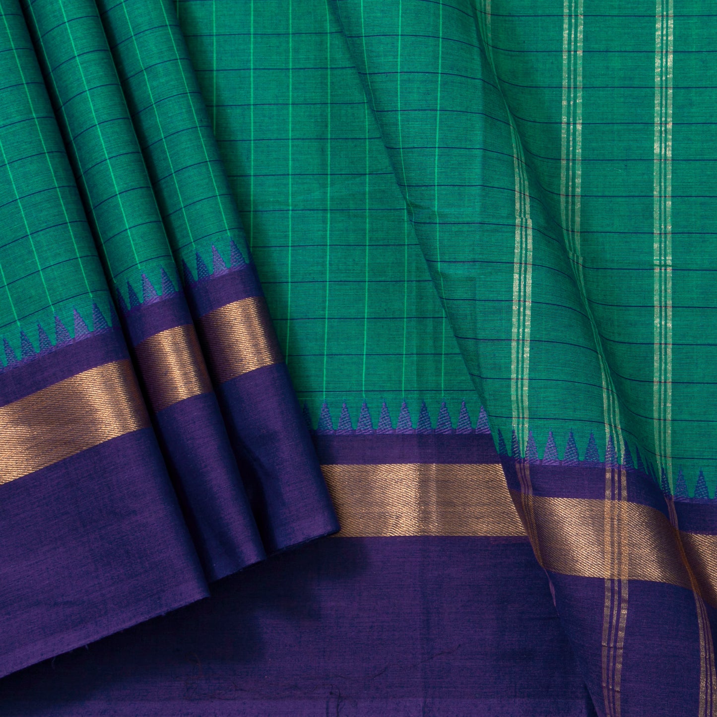 Green Kanchi Cotton Saree Ganga Jamuna Border PV MM KC 130 - Cotton Saree - Panjavarnam PV MM KC 130