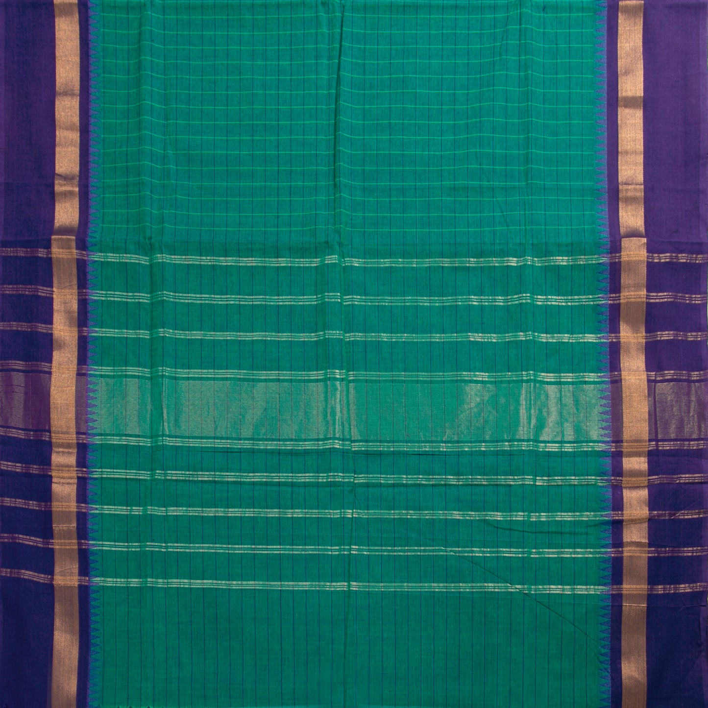 Green Kanchi Cotton Saree Ganga Jamuna Border PV MM KC 130 - Cotton Saree - Panjavarnam PV MM KC 130
