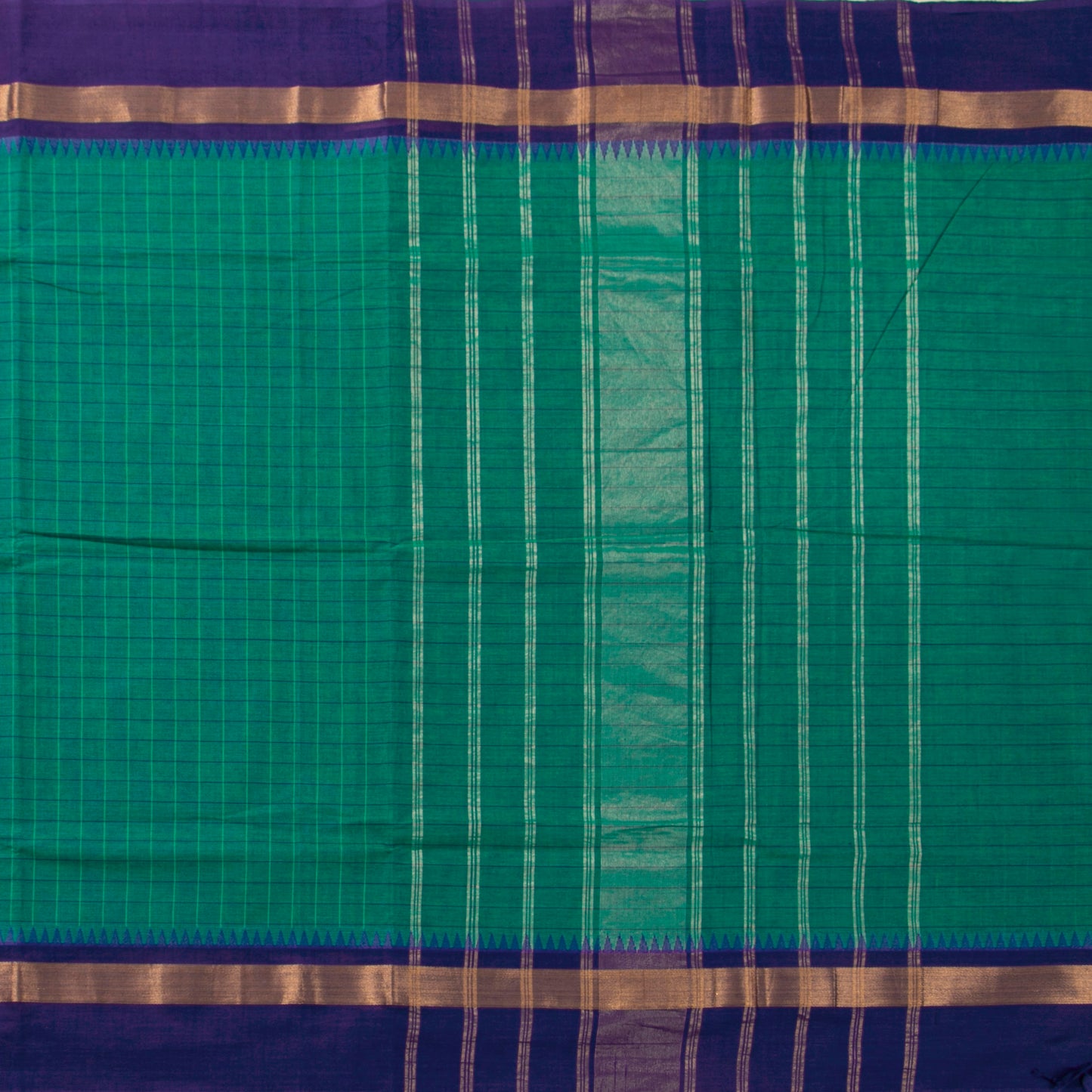 Green Kanchi Cotton Saree Ganga Jamuna Border PV MM KC 130 - Cotton Saree - Panjavarnam PV MM KC 130