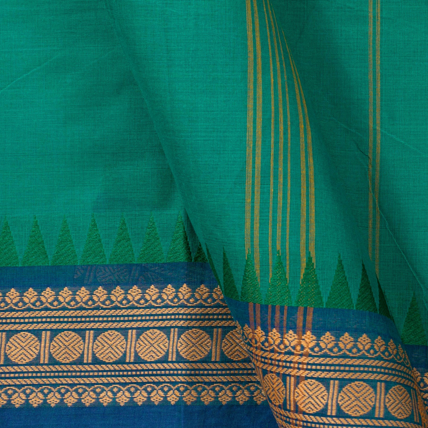 Green Kanchi Cotton Saree Ganga Jamuna Border PV MM KC 171 - Silk Sari - Panjavarnam PV MM KC 171
