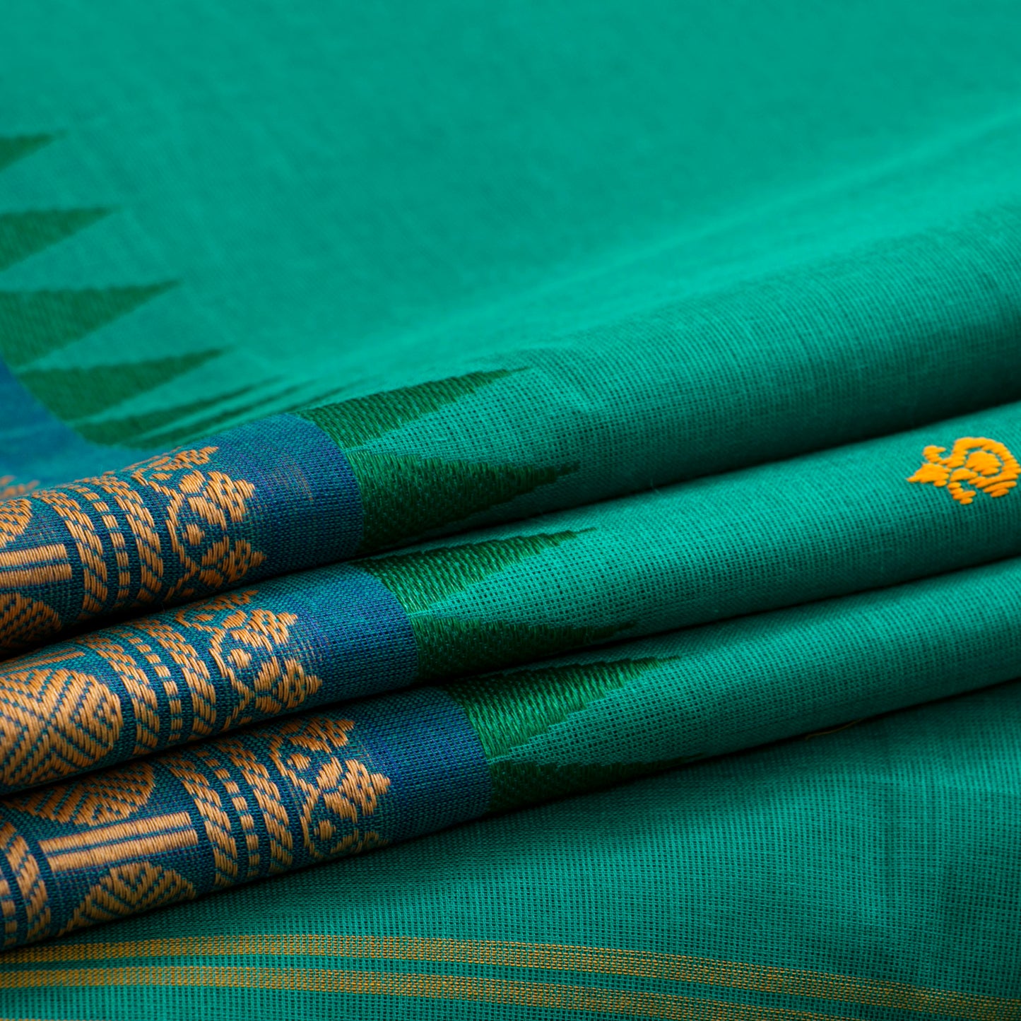 Green Kanchi Cotton Saree Ganga Jamuna Border PV MM KC 171 - Silk Sari - Panjavarnam PV MM KC 171