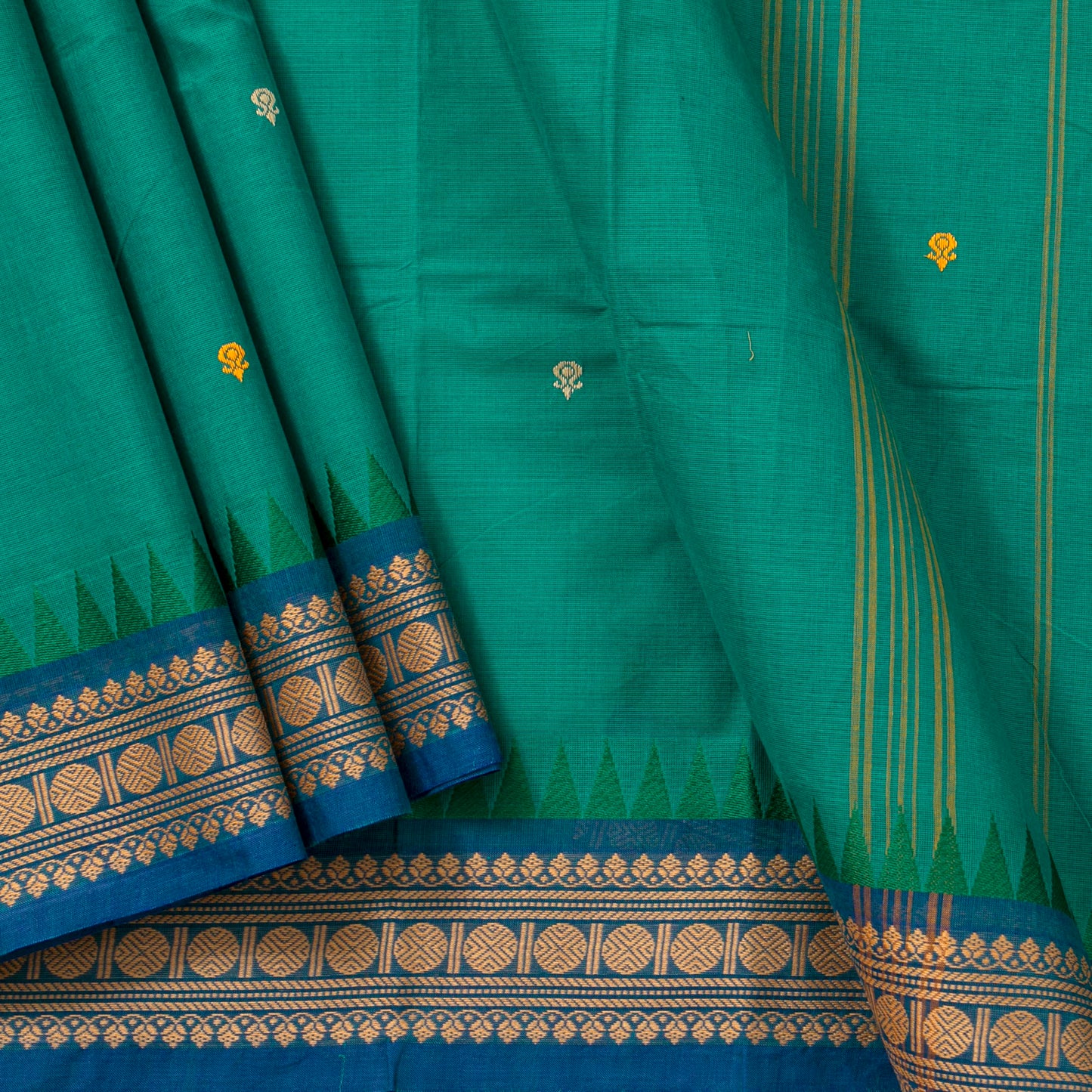 Green Kanchi Cotton Saree Ganga Jamuna Border PV MM KC 171 - Silk Sari - Panjavarnam PV MM KC 171