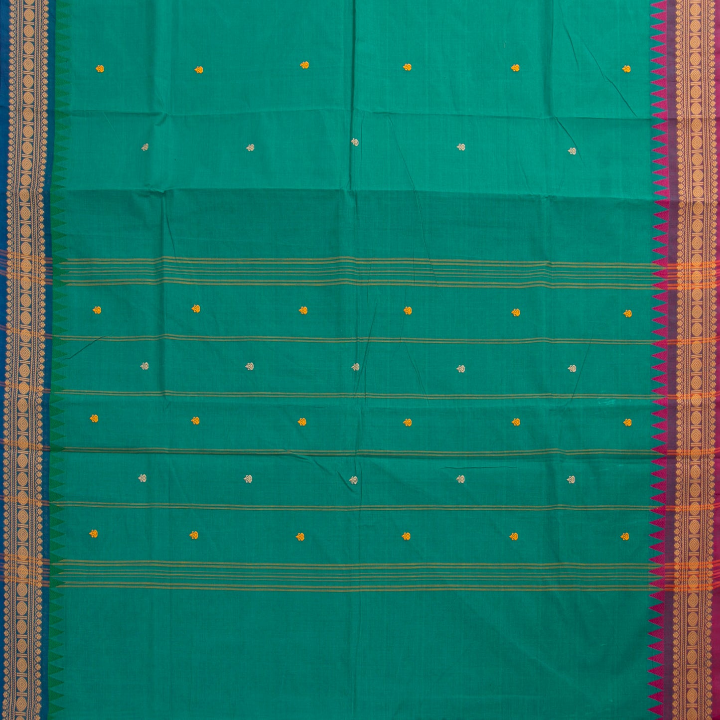 Green Kanchi Cotton Saree Ganga Jamuna Border PV MM KC 171 - Silk Sari - Panjavarnam PV MM KC 171