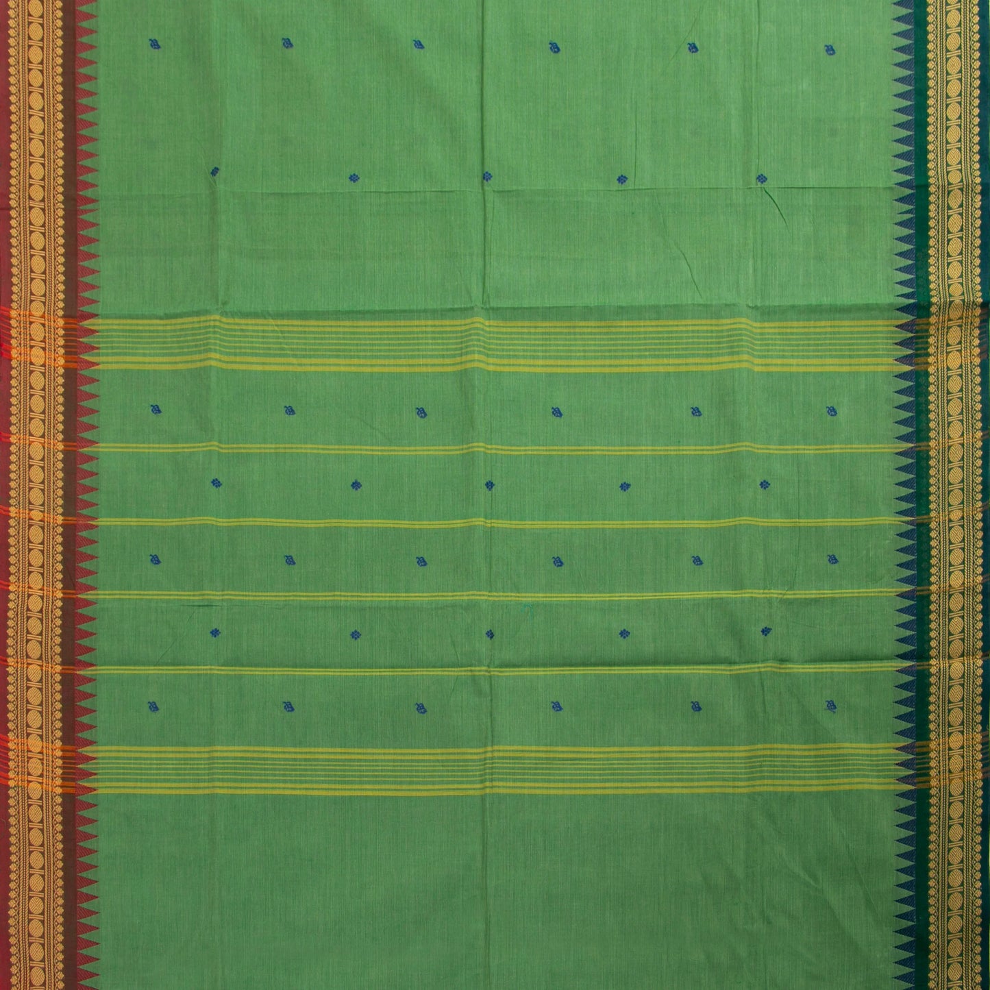 Green Kanchi Cotton Saree Ganga Jamuna Border PV MM KC 182 - Cotton Saree - Panjavarnam PV MM KC 182
