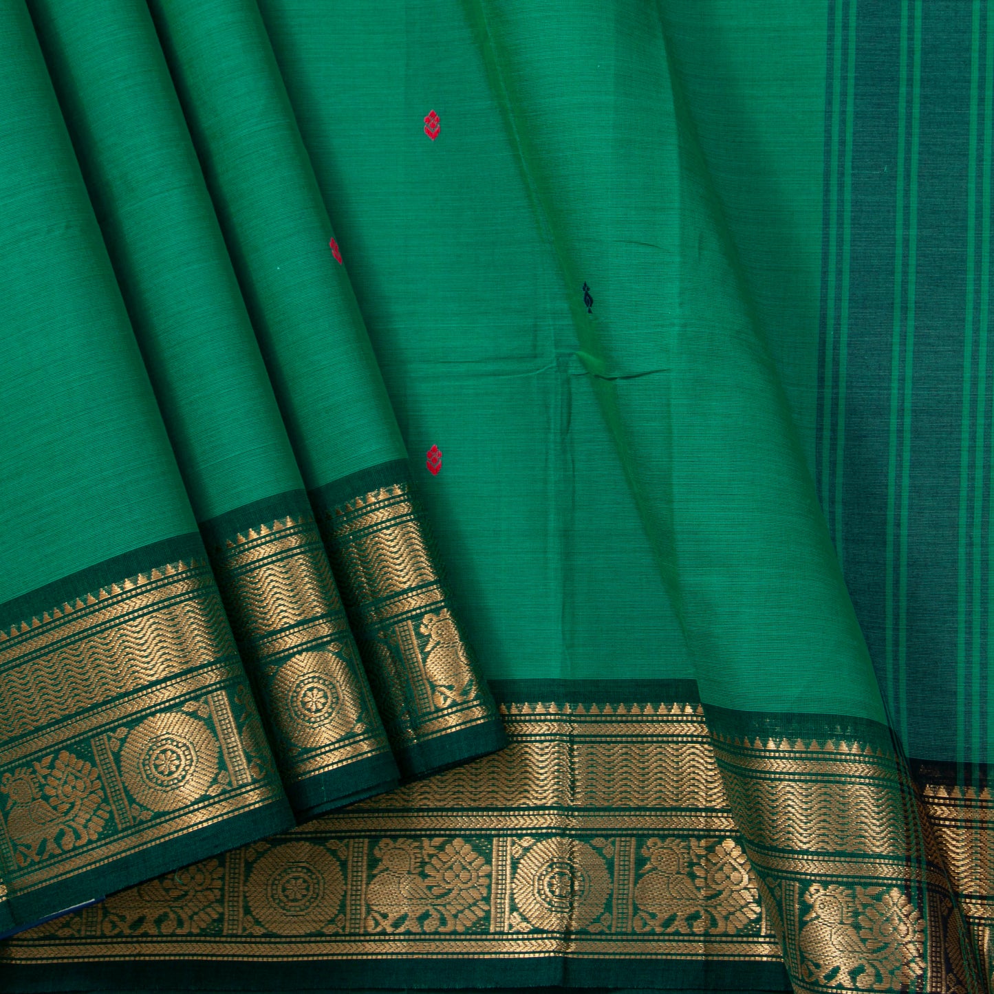 Green Kanchi Cotton Saree Ganga Jamuna Border PV MM KC 186 - Cotton Saree - Panjavarnam PV MM KC 186