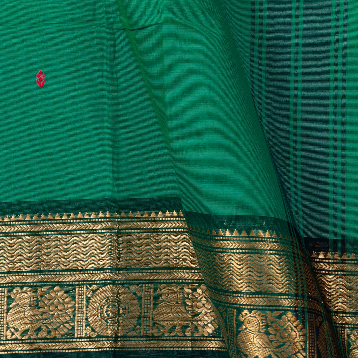 Green Kanchi Cotton Saree Ganga Jamuna Border PV MM KC 186 - Cotton Saree - Panjavarnam PV MM KC 186