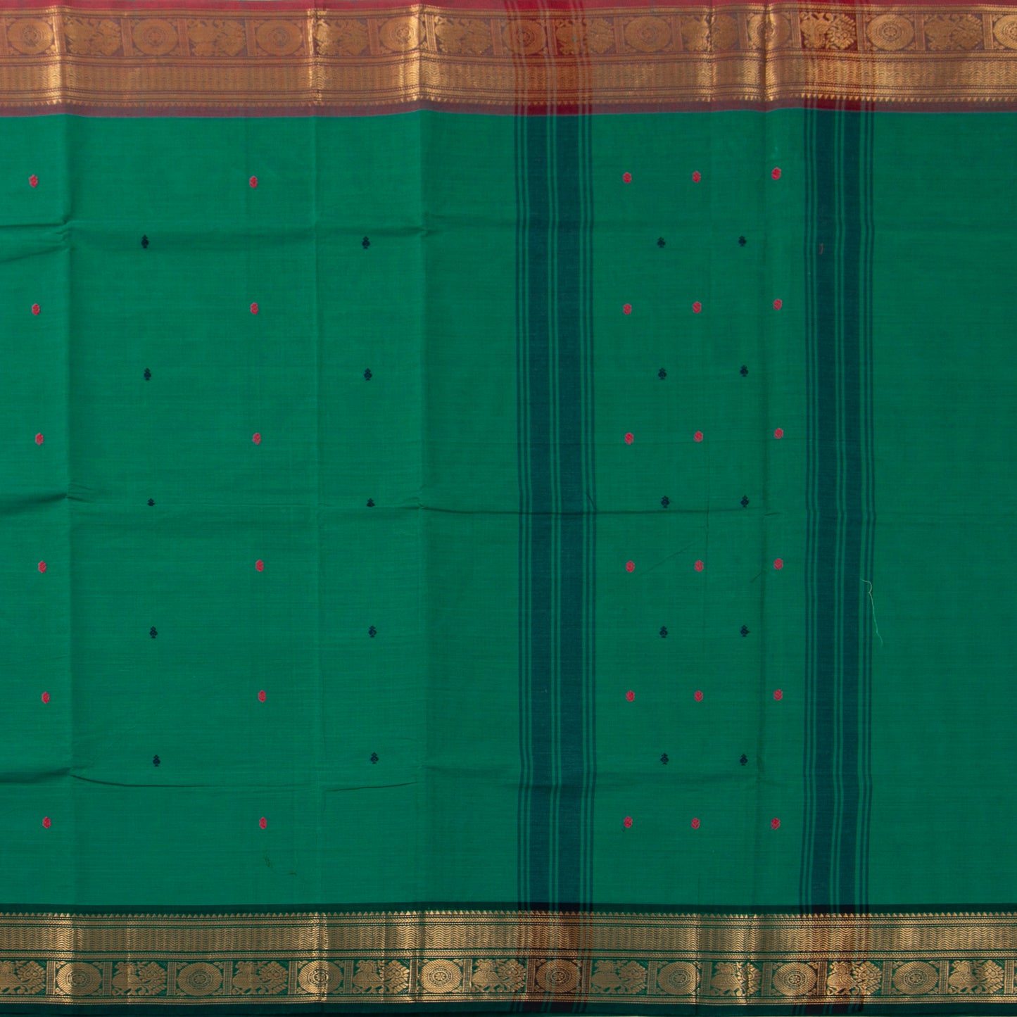 Green Kanchi Cotton Saree Ganga Jamuna Border PV MM KC 186 - Cotton Saree - Panjavarnam PV MM KC 186
