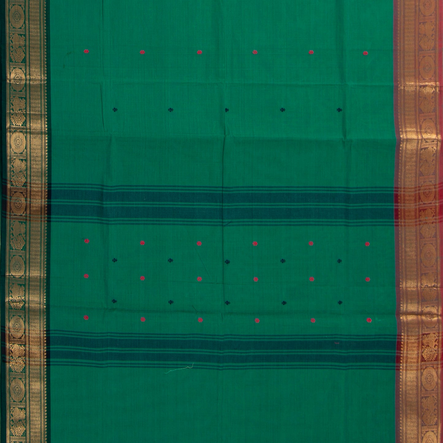 Green Kanchi Cotton Saree Ganga Jamuna Border PV MM KC 186 - Cotton Saree - Panjavarnam PV MM KC 186