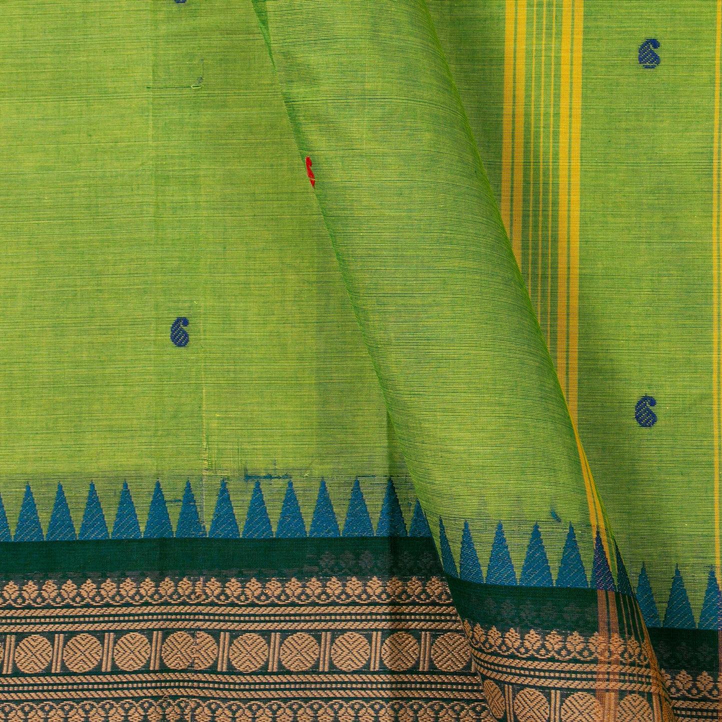 Green Kanchi Cotton Saree Ganga Jamuna Border PV MM KC 192 - Cotton Saree - Panjavarnam PV MM KC 192