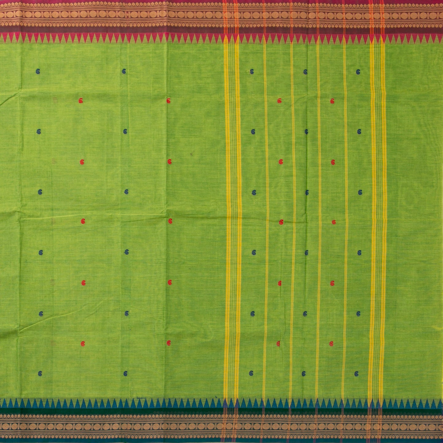 Green Kanchi Cotton Saree Ganga Jamuna Border PV MM KC 192 - Cotton Saree - Panjavarnam PV MM KC 192