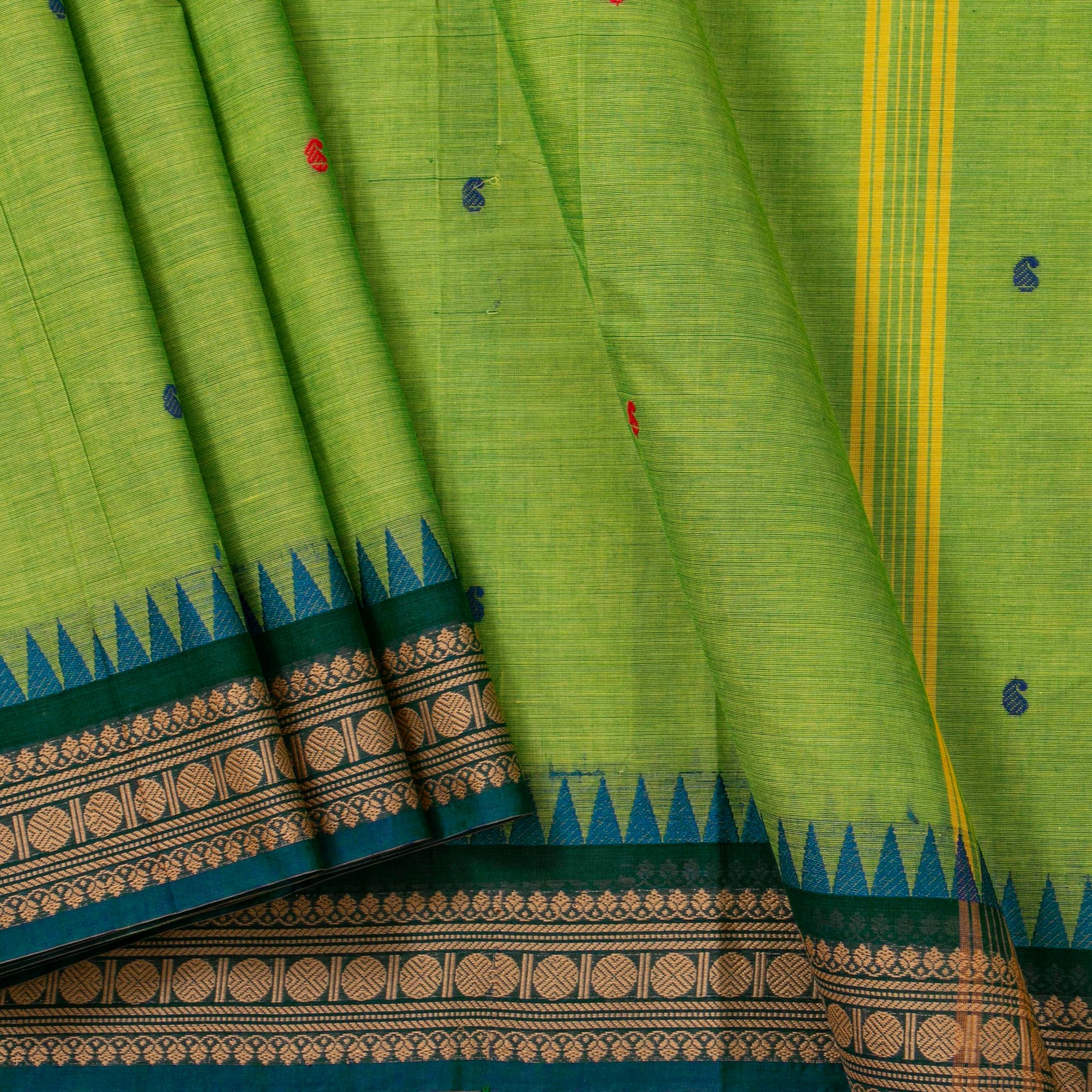Green Kanchi Cotton Saree Ganga Jamuna Border PV MM KC 192 - Cotton Saree - Panjavarnam PV MM KC 192