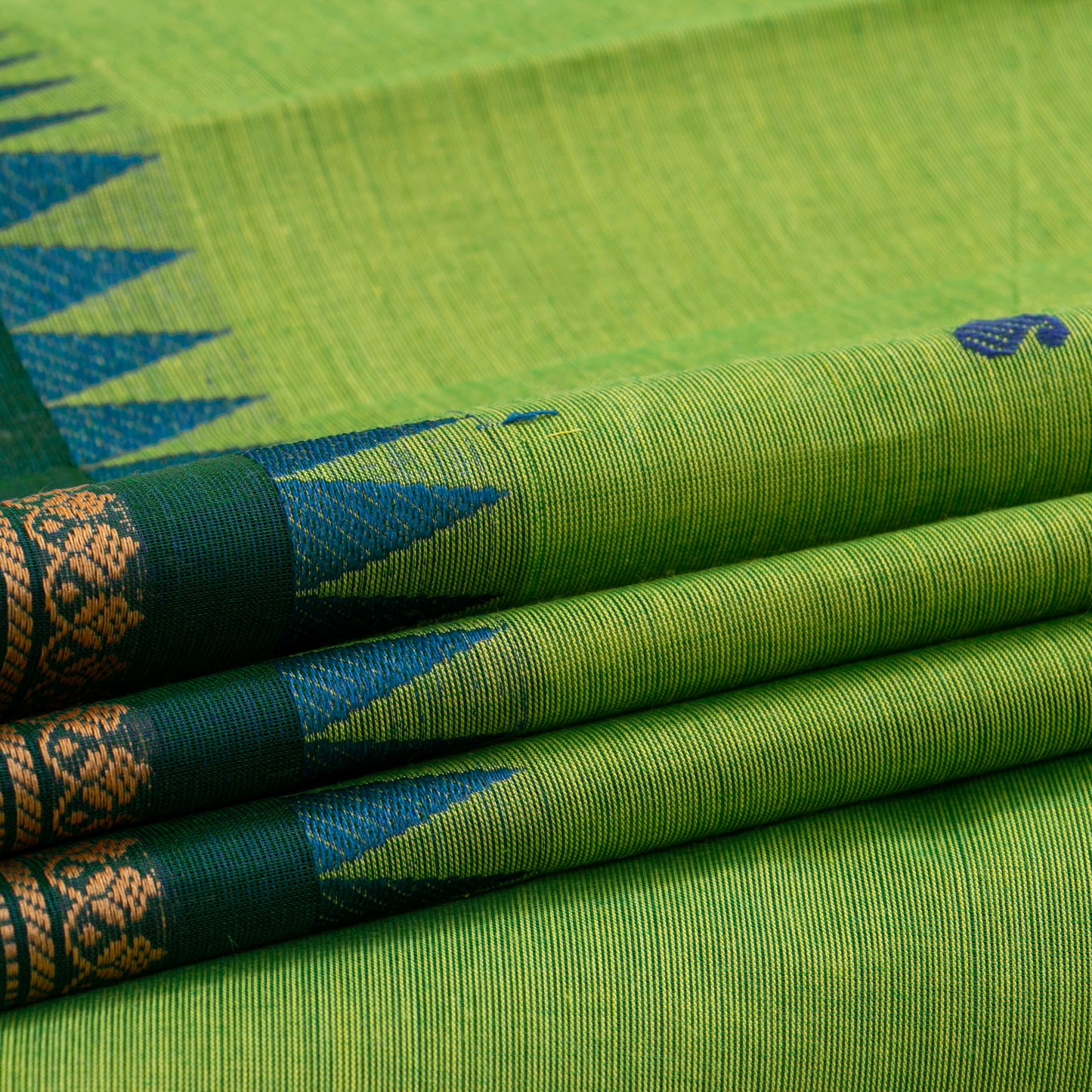 Green Kanchi Cotton Saree Ganga Jamuna Border PV MM KC 192 - Cotton Saree - Panjavarnam PV MM KC 192