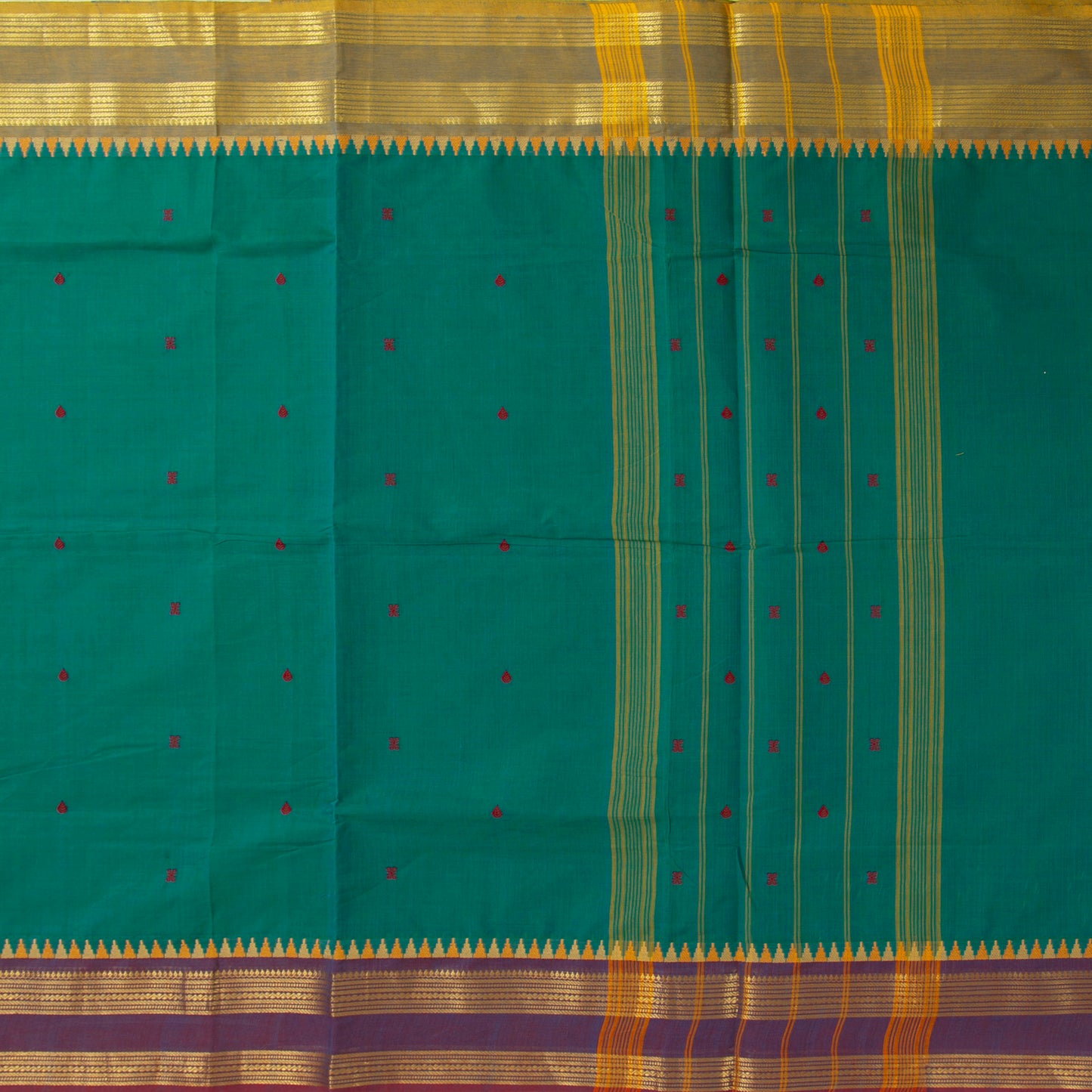 Green Kanchi Cotton Saree Ganga Jamuna Border PV MM KC 207 - Cotton Saree - Panjavarnam PV MM KC 207