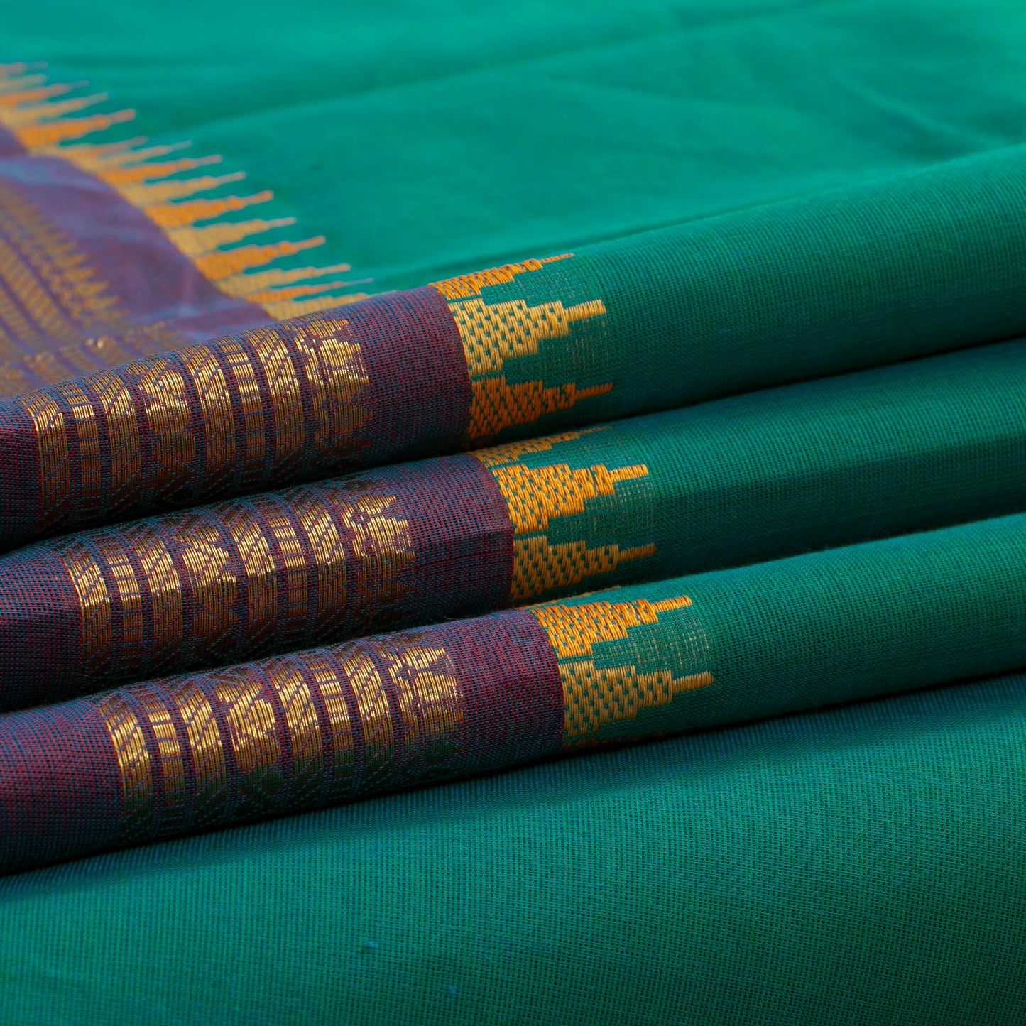 Green Kanchi Cotton Saree Ganga Jamuna Border PV MM KC 207 - Cotton Saree - Panjavarnam PV MM KC 207