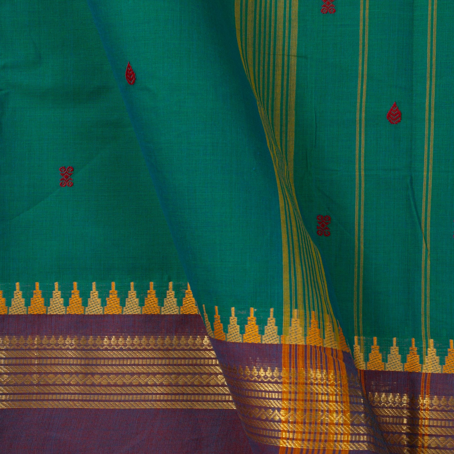 Green Kanchi Cotton Saree Ganga Jamuna Border PV MM KC 207 - Cotton Saree - Panjavarnam PV MM KC 207