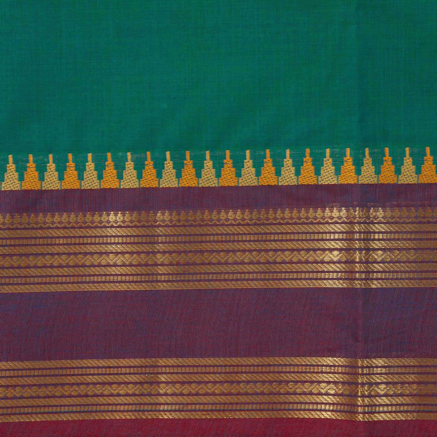 Green Kanchi Cotton Saree Ganga Jamuna Border PV MM KC 207 - Cotton Saree - Panjavarnam PV MM KC 207