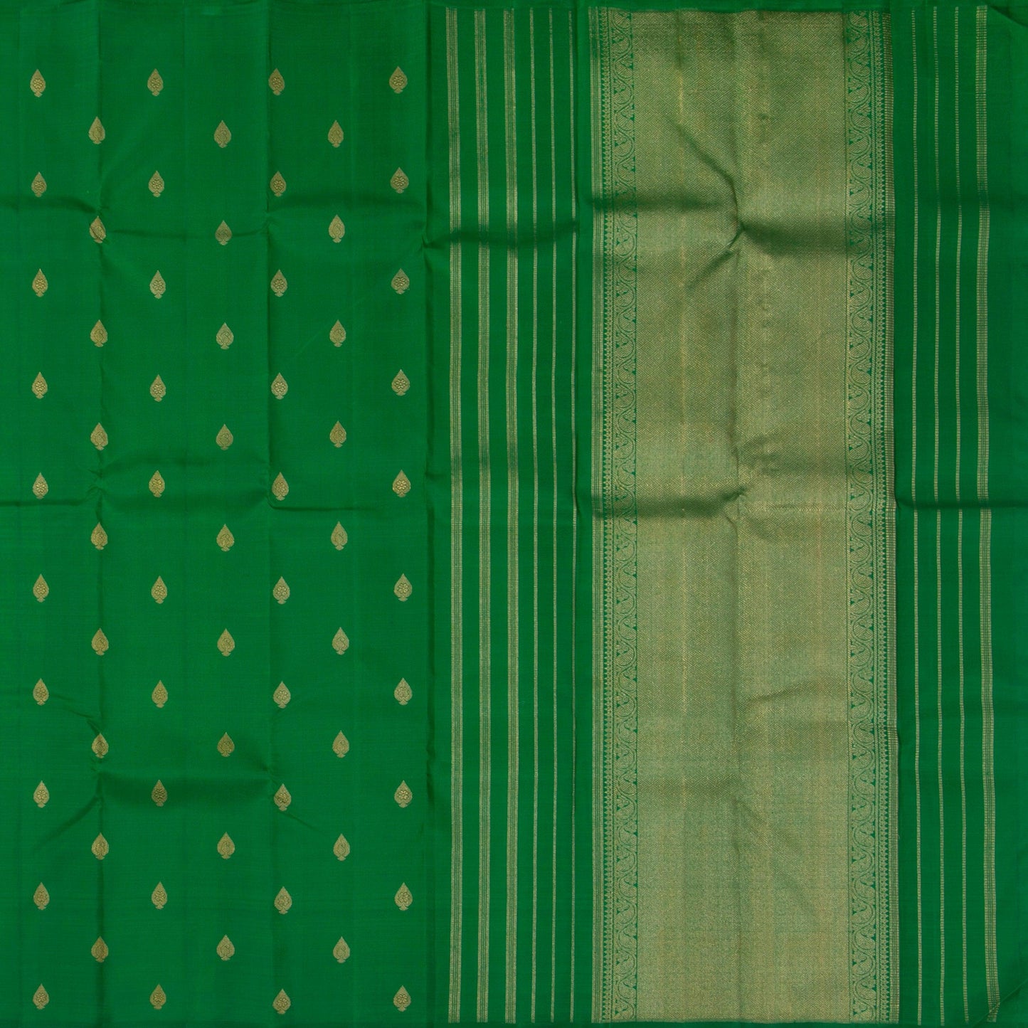 Green Kanchipuram Borderless Silk Saree Handwoven Pure Silk Pure Zari For Festive Wear PV GTA 101 - Silk Sari - Panjavarnam PV GTA 101