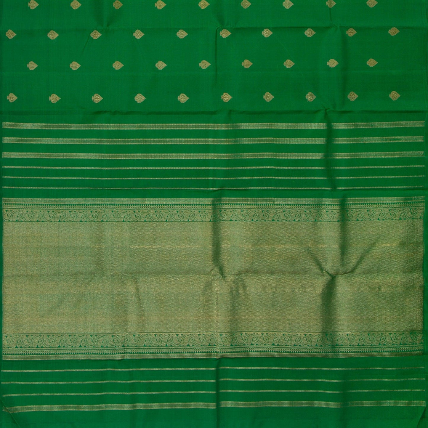 Green Kanchipuram Borderless Silk Saree Handwoven Pure Silk Pure Zari For Festive Wear PV GTA 101 - Silk Sari - Panjavarnam PV GTA 101