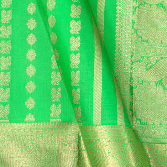 Green Kanchipuram Silk Saree With Long Border For Bridal Wear PV NYC 1451 - Silk Sari - Panjavarnam PV NYC 1451